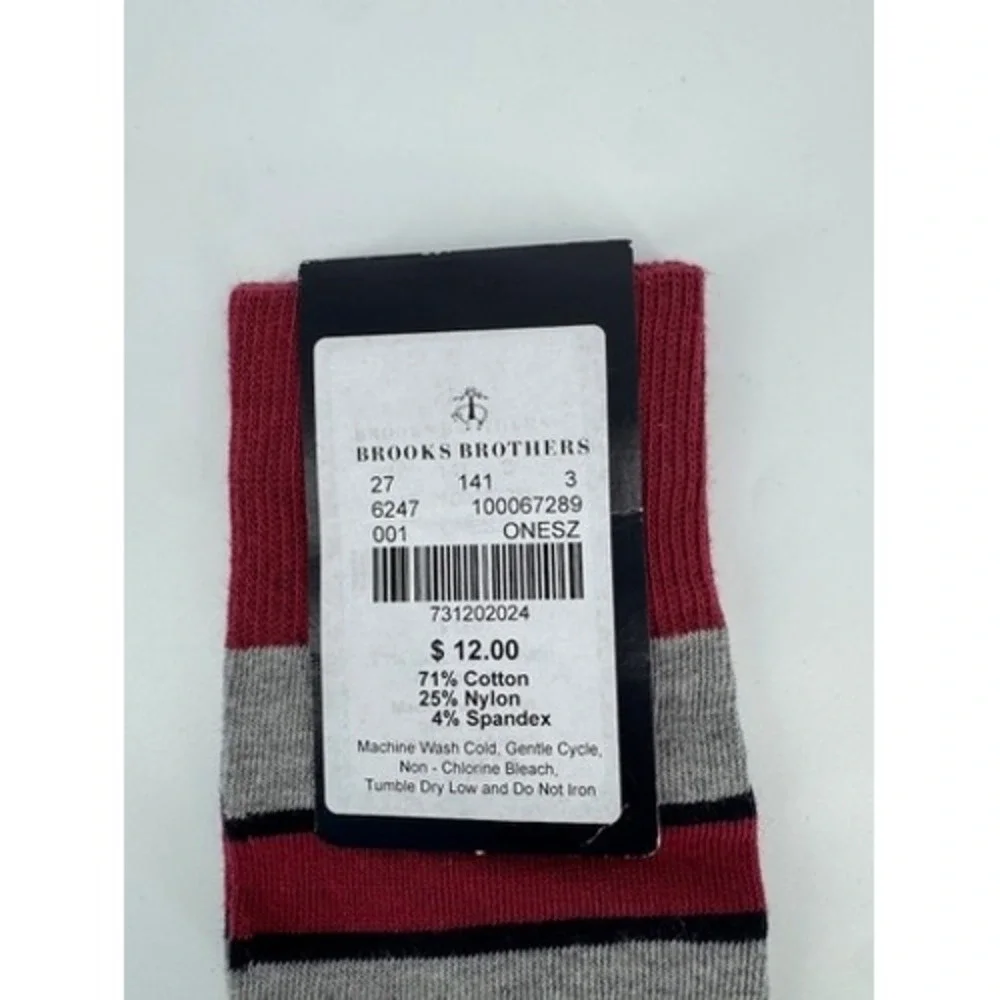 Brooks Brothers Crew Socks Mens OS Grey Burgundy Striped Made in Italy New